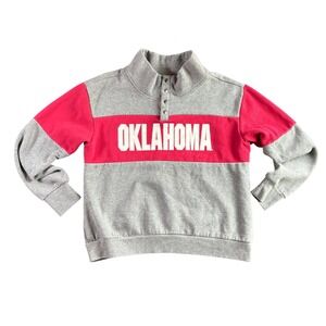 Top of the World Oklahoma Sooners Grey Red Colorblock Quarter Snap Pullover L